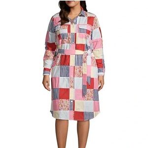 Nwt Lands' End Poplin Patchwork Button Front Dress